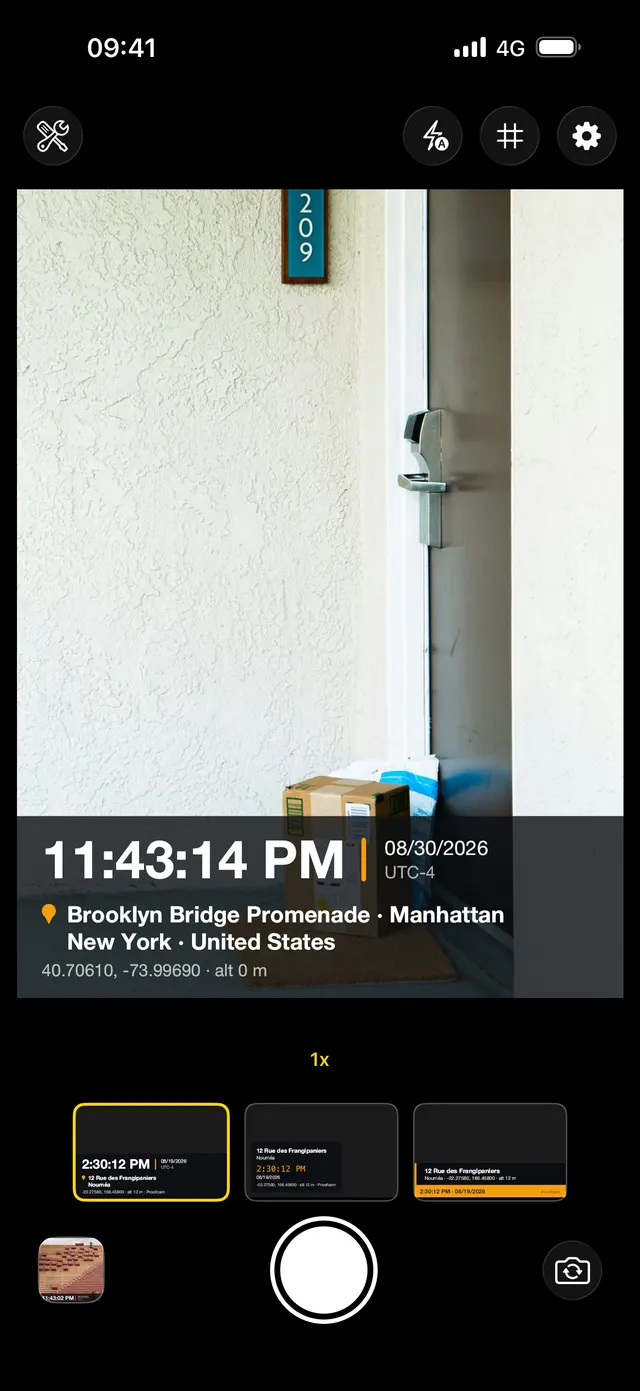 Proofcam camera with the live stamp on the viewfinder